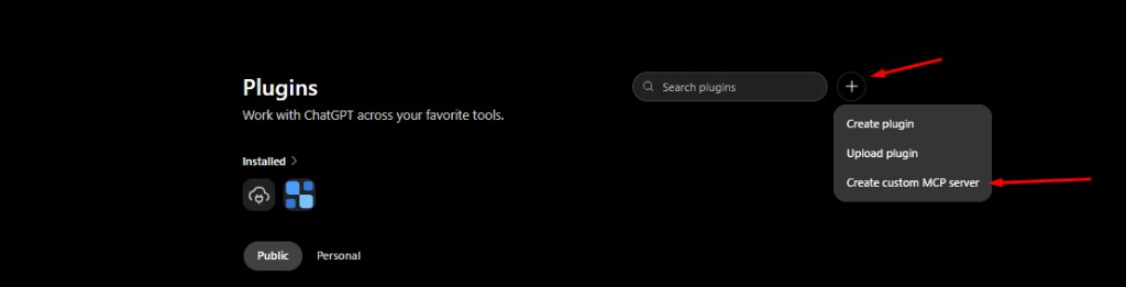 Menu Create custom MCP server