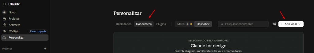 Aba Conectores e botão Adicionar