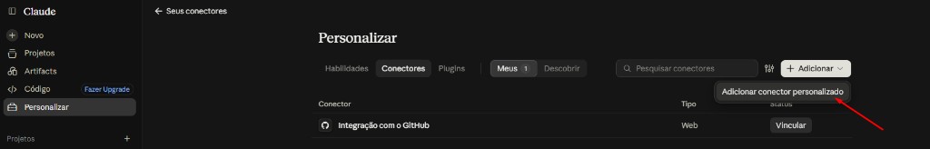 Opção Adicionar conector personalizado