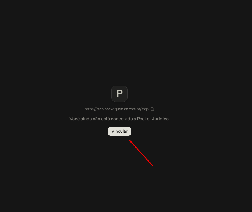 Tela Vincular do conector Pocket Juridico