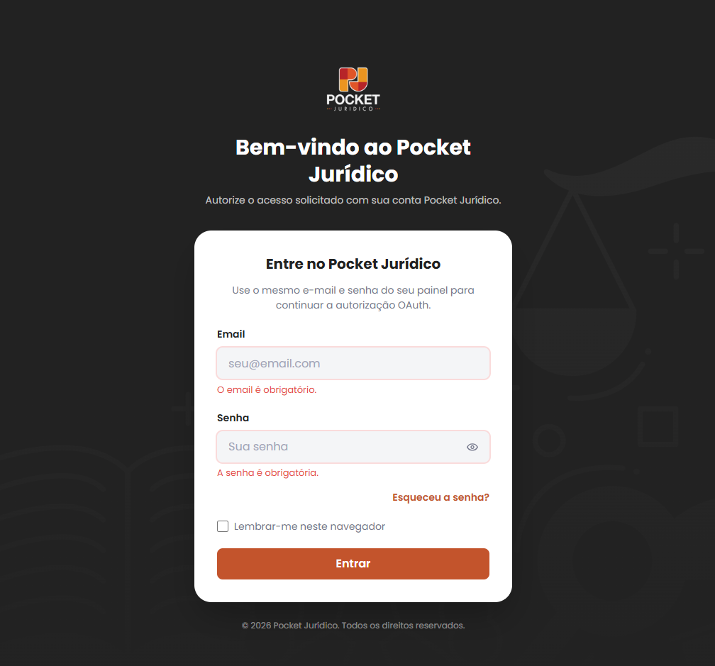 Tela de login OAuth do Pocket Jurídico