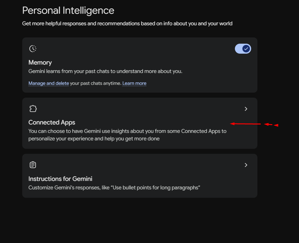 Opção Connected Apps