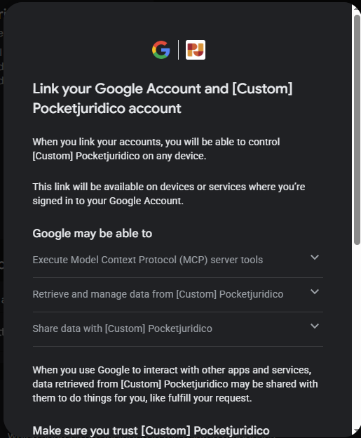 Link your Google Account and Pocketjuridico