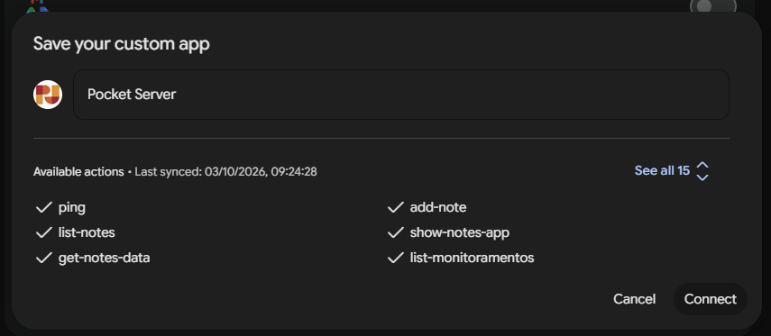 Save your custom app com botão Connect